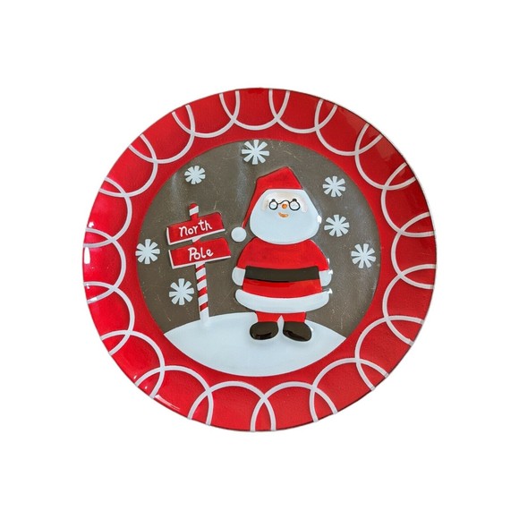 Christmas Holiday Santa Serving Plate Cookies Glass  13" St. Nicolas Square - Picture 1 of 2